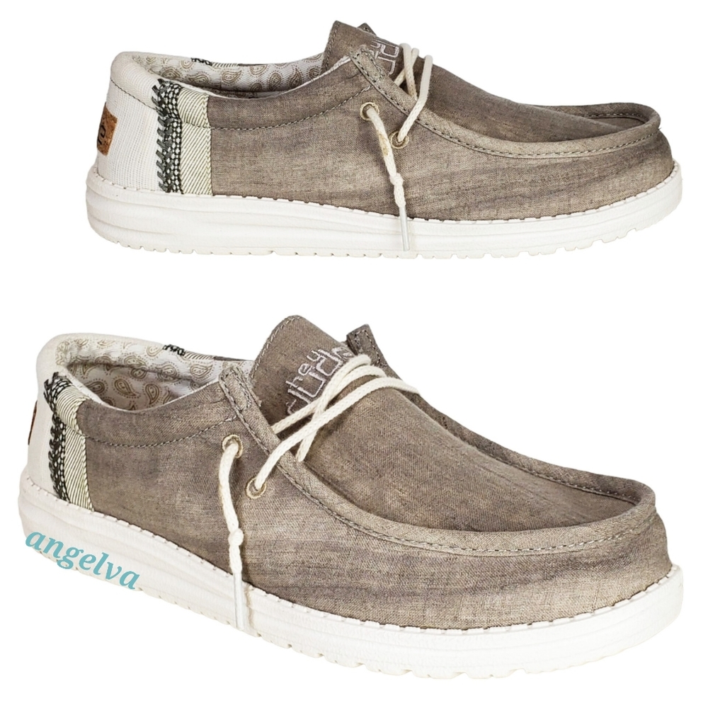 New Hey Dude wally linen size 8 slip on loafers natural khaki summer preppy